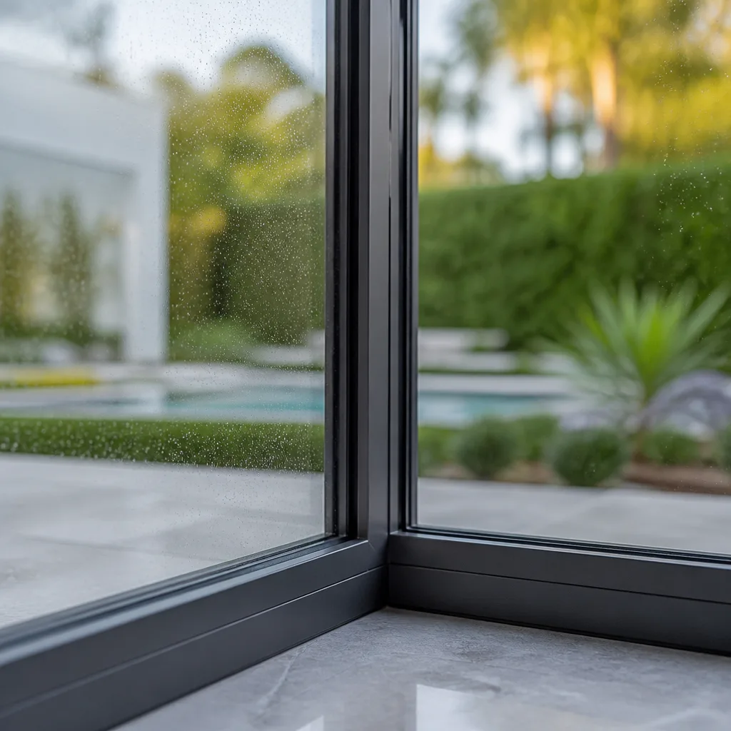 Modern aluminum corner window frame installed in a luxury residential home