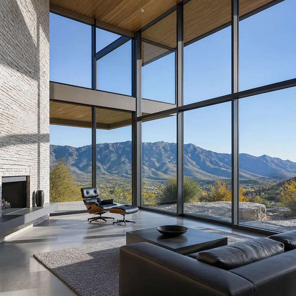 Floor-to-ceiling glass window and door installation in modern luxury home.